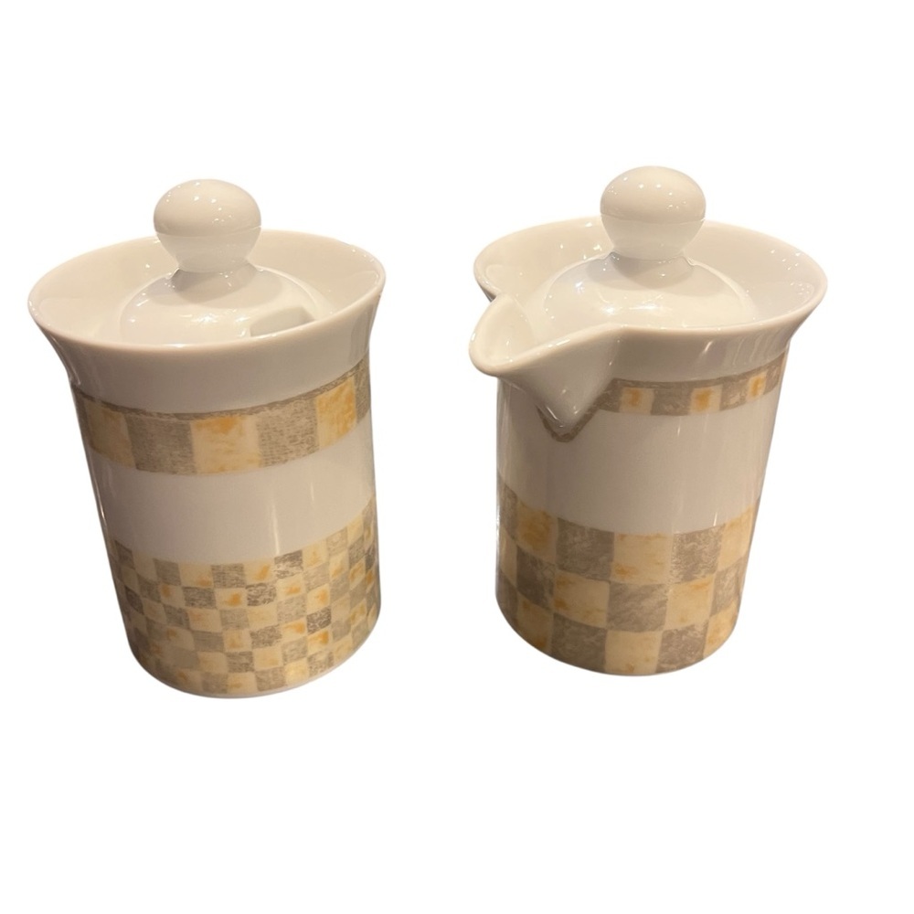 Dansk Checkar Beige Cream And Sugar Set - Picture 6 of 7